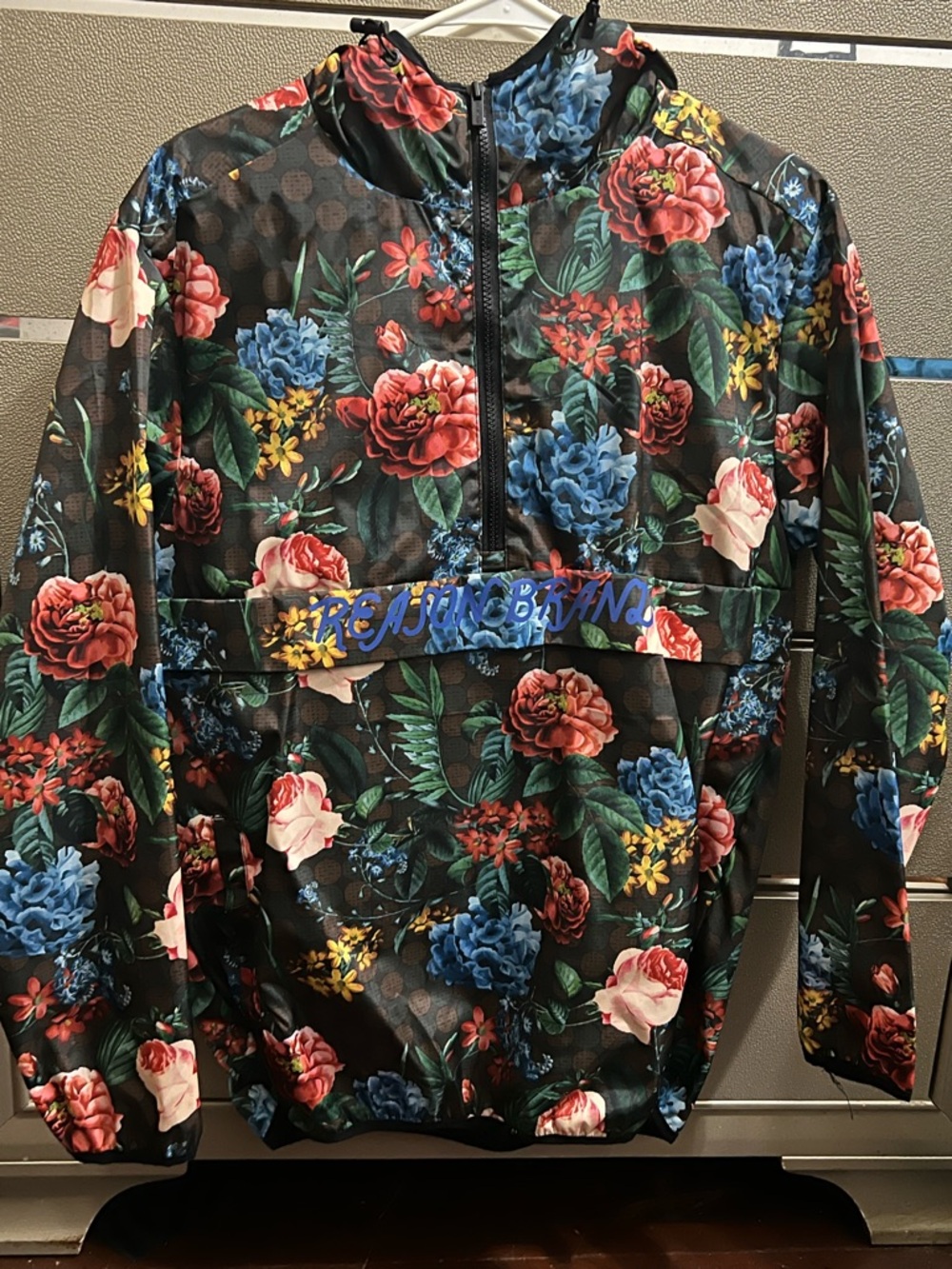 Floral Pullover Rain Jacket with Half-Zip
